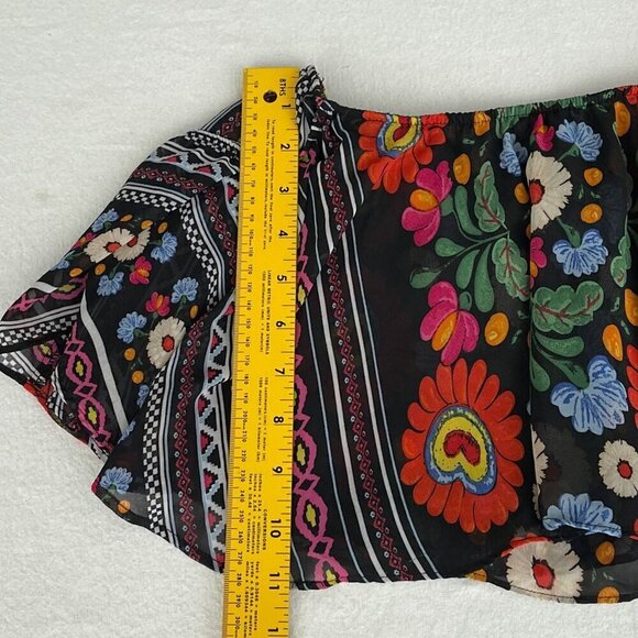 Show Me Your Mumu Boho Floral Off-Shoulder Cropped Flowy Top Black Multicolor M - Picture 8 of 10